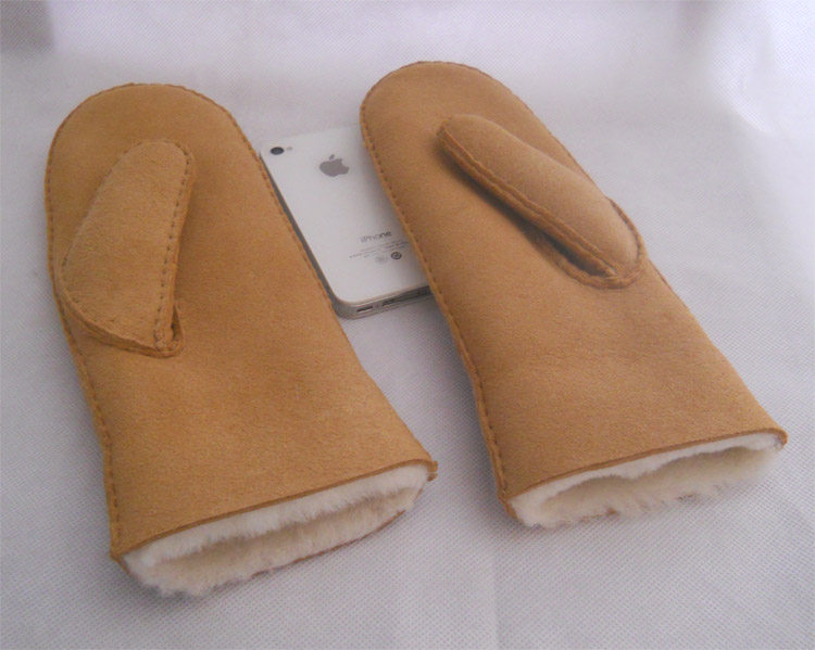 冬季保暖澳洲羊皮毛一体整皮女士手套手工缝制皮革服饰连指手闷子