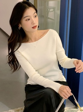 法式气质一字领毛衣女 秋冬新款 14 针亲肤抗起球修身打底 T 恤衫