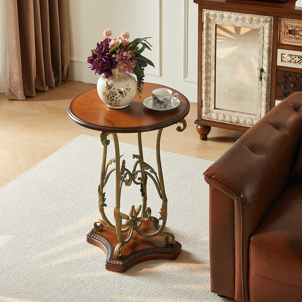 美式复古实木小茶几金属圆形边几阳台咖啡桌小圆桌客厅沙发小边桌,住宅家具,角几/边几,淘宝优惠券,粉丝福利购,淘宝优惠卷