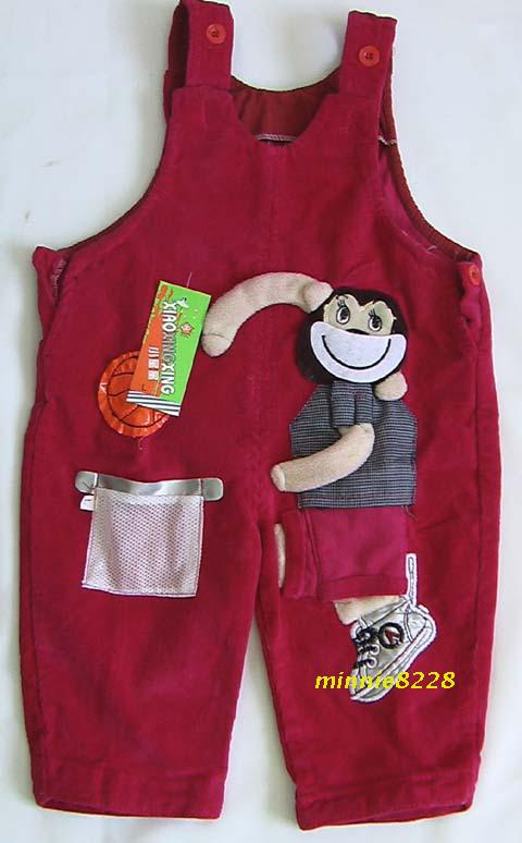 春夏款可爱小猴纯棉灯芯绒宝宝护肚背带裤0-3岁 甩卖