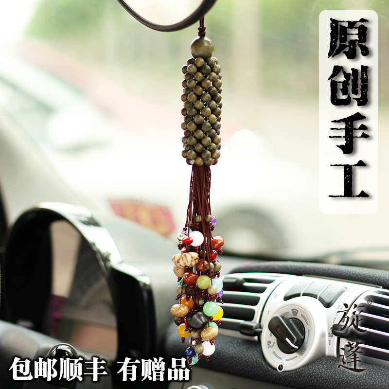 旋蓬【平安】系列大号天然绿檀木汽车挂件 高档车内挂饰菩提水晶