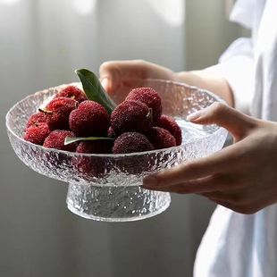 锤纹玻璃水果盘家用客厅零食糖果盘干果盘创意大号点心盘果 日式
