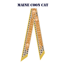 设计师手绘动物黄色金虎斑缅因猫飘带丝带长条窄丝巾发带领巾绑包