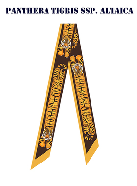 设计师手绘卡通插画动物红黄色虎飘带丝带长条窄丝巾发带领巾绑包