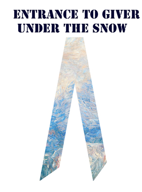 莫奈系列风景油画穆瓦松阳光下的雪景飘带丝带百搭长条窄丝巾发带