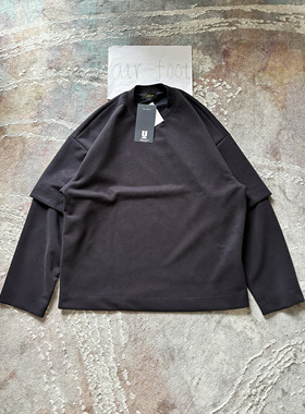 Undercover新长袖假两件紫色男圆领百搭汗衫街头潮流T恤打底上衣