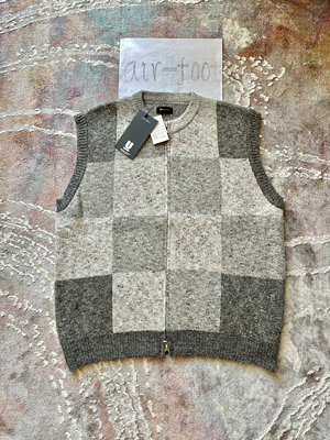 undercover圆领经典拼接羊毛无袖毛衣棋盘格拉链开衫经典日潮马甲