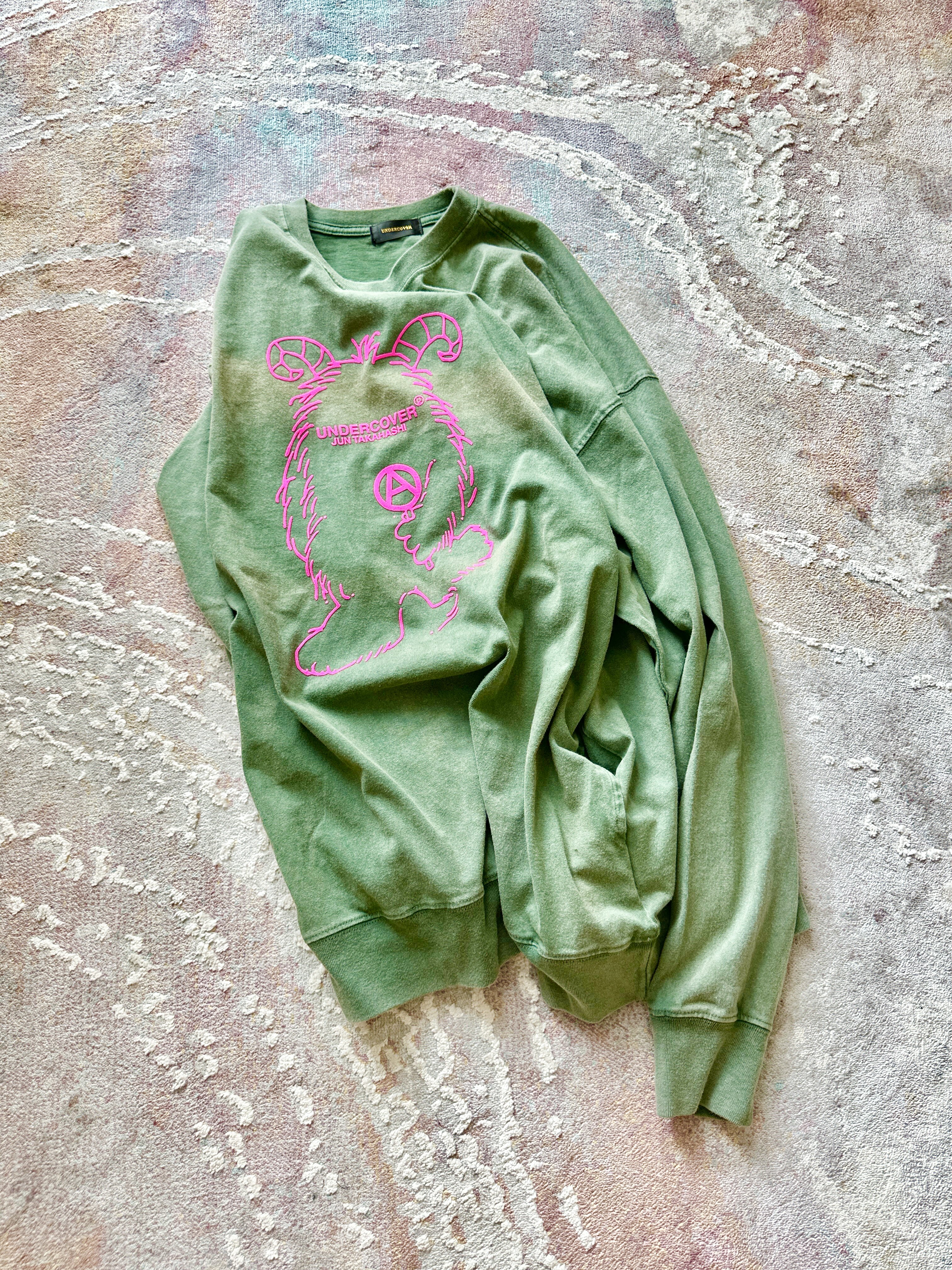 undercover 重水洗薄圆领卫衣外套怪兽图案植绒休闲t恤vintage