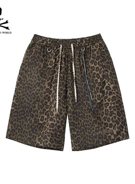 Mastermind World HK2 经典抽绳军绿豹纹短裤骷髅刺绣运动休闲裤