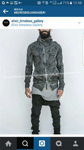 BORIS SABERI主线炭灰色涂蜡卫衣暗黑潮流上胶拉链外套 BIDJAN