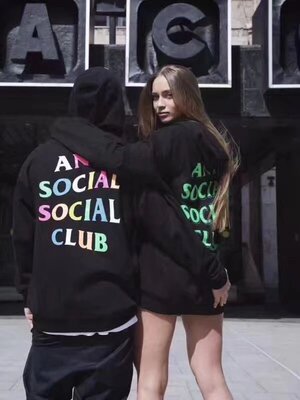 ANTI SOCIAL SOCIAL CLUB新款潮流男士带帽卫衣彩色经典前小后大