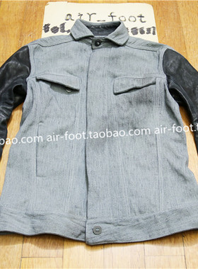 BORIS BIDJAN SABER浅灰色牛仔衣黑色马皮袖925金属纽扣潮流外套