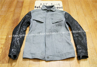 925金属纽扣潮流外套 SABER浅灰色牛仔衣黑色马皮袖 BORIS BIDJAN