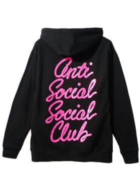 ASSC ANTI SOCIAL SOCIAL CLUB 草写字母套头加绒帽衫黑粉卫衣