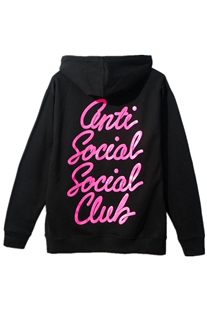 ASSC ANTI SOCIAL SOCIAL CLUB 草写字母套头加绒帽衫黑粉卫衣