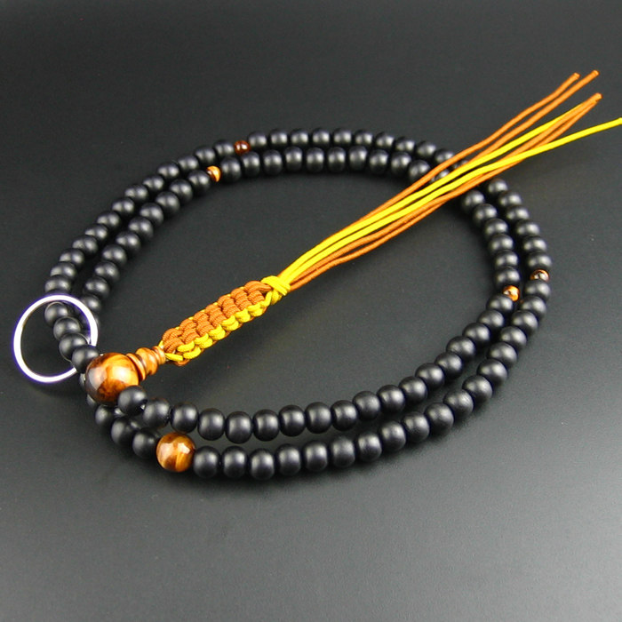 妙莲花日本念珠曹洞宗进口黑檀虎眼石佛头尺二正绢真丝绳纽房包邮