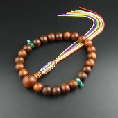 日本手持数珠进口栴檀13mm绿东陵勾玉京都正绢五色纽房 包邮