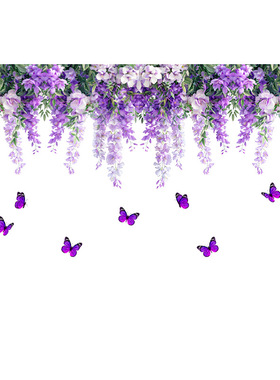 创意WY6020新款紫色花卉墙贴纸背景墙家居装饰墙贴画自粘防水墙贴