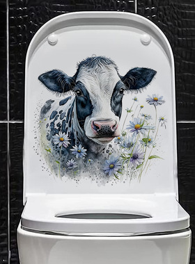 创意CH33613鲜花奶牛墙贴跨境外贸墙贴洗手间马桶盖装饰自粘贴纸