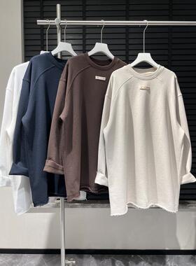 特大码200斤百搭贴布小标签宽松中长毛边加绒卫衣长袖打底上衣胖m