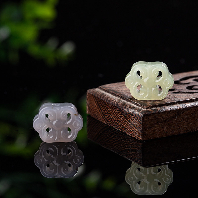 天然和田玉如意 青白玉烟青玉烟紫玉双如意背云挂坠 饰品DIY配件