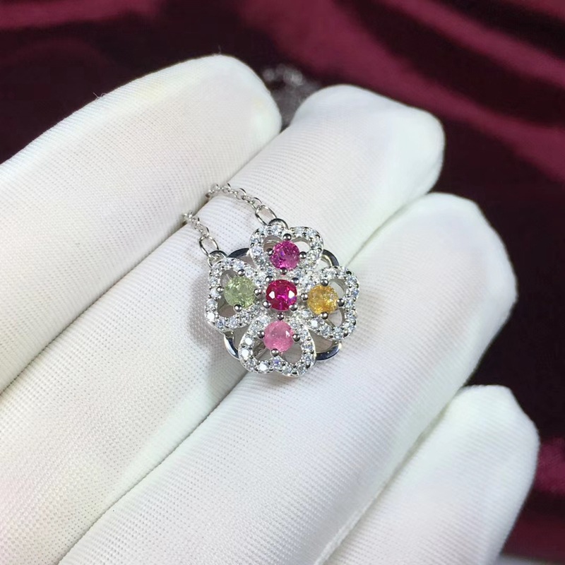 碧玺旋转项链 S925银镶嵌碧玺 精美工 花时尚女款  厂家