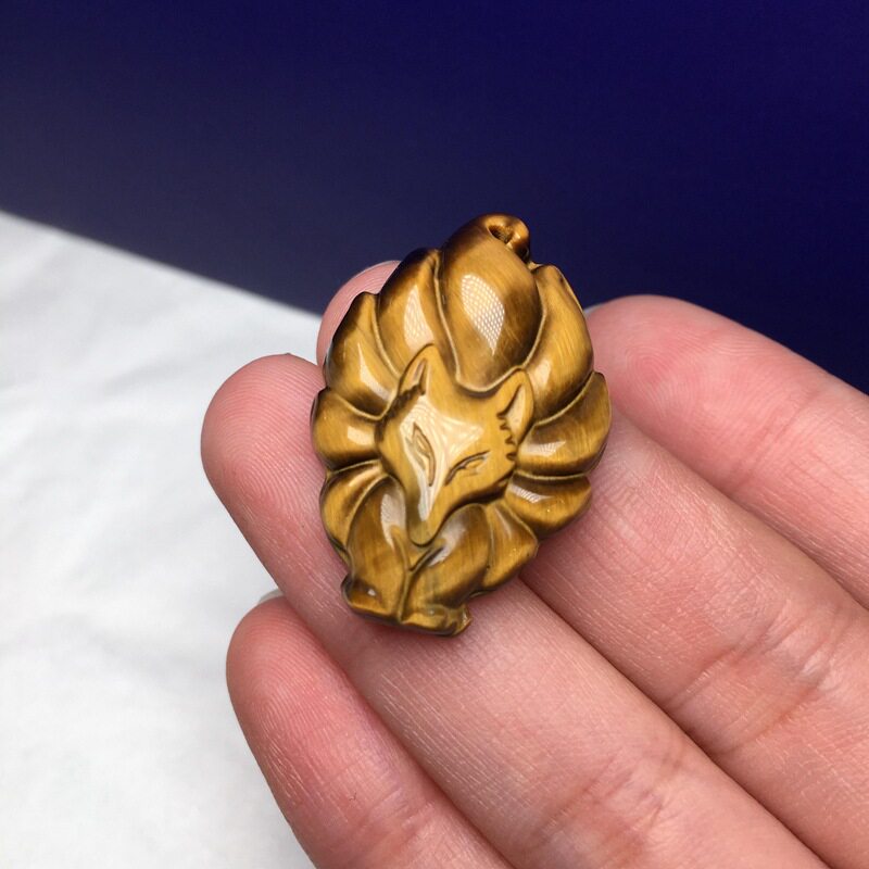 九尾狐吊坠天然虎眼石狐狸吊坠配件首饰萌九尾狐仙雕刻吊坠直播货