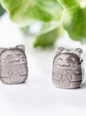 星雨 天然水晶银耀石小龙猫吊坠男女 雕刻DIY手链手串钥匙挂件