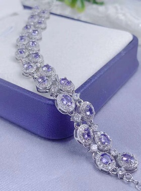 天然坦桑石925银手链坦桑尼亚坦桑石手链S925银首饰海洋之心