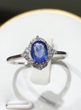 嘻哈冷淡风蓝色素戒925银镶斯里兰卡蓝宝石开口戒网红货蓝色戒指