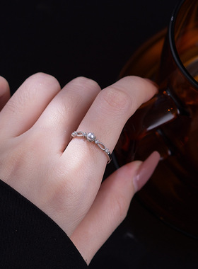 新品高级感镂空珍珠戒子手饰潮S925纯银戒指女轻奢开口小众设计感