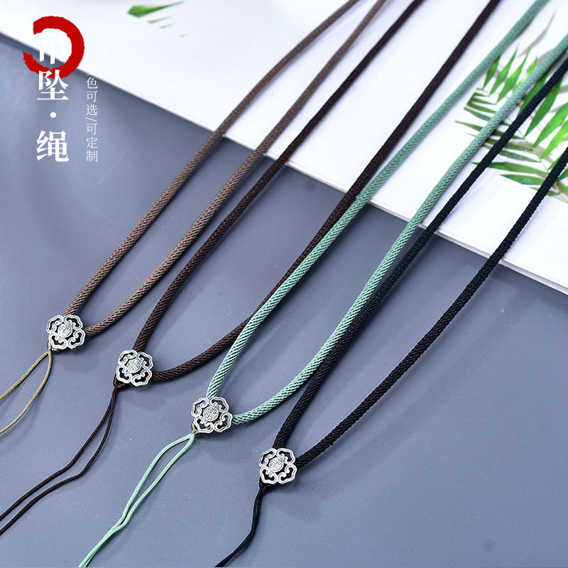 925纯银配珠 男女简约大气款吊坠绳 天然碧玉配珠 翡翠玉坠挂绳