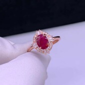 S925银天然红宝石戒指复古宫廷风戒指开口红宝石戒2022新款 夏日戒