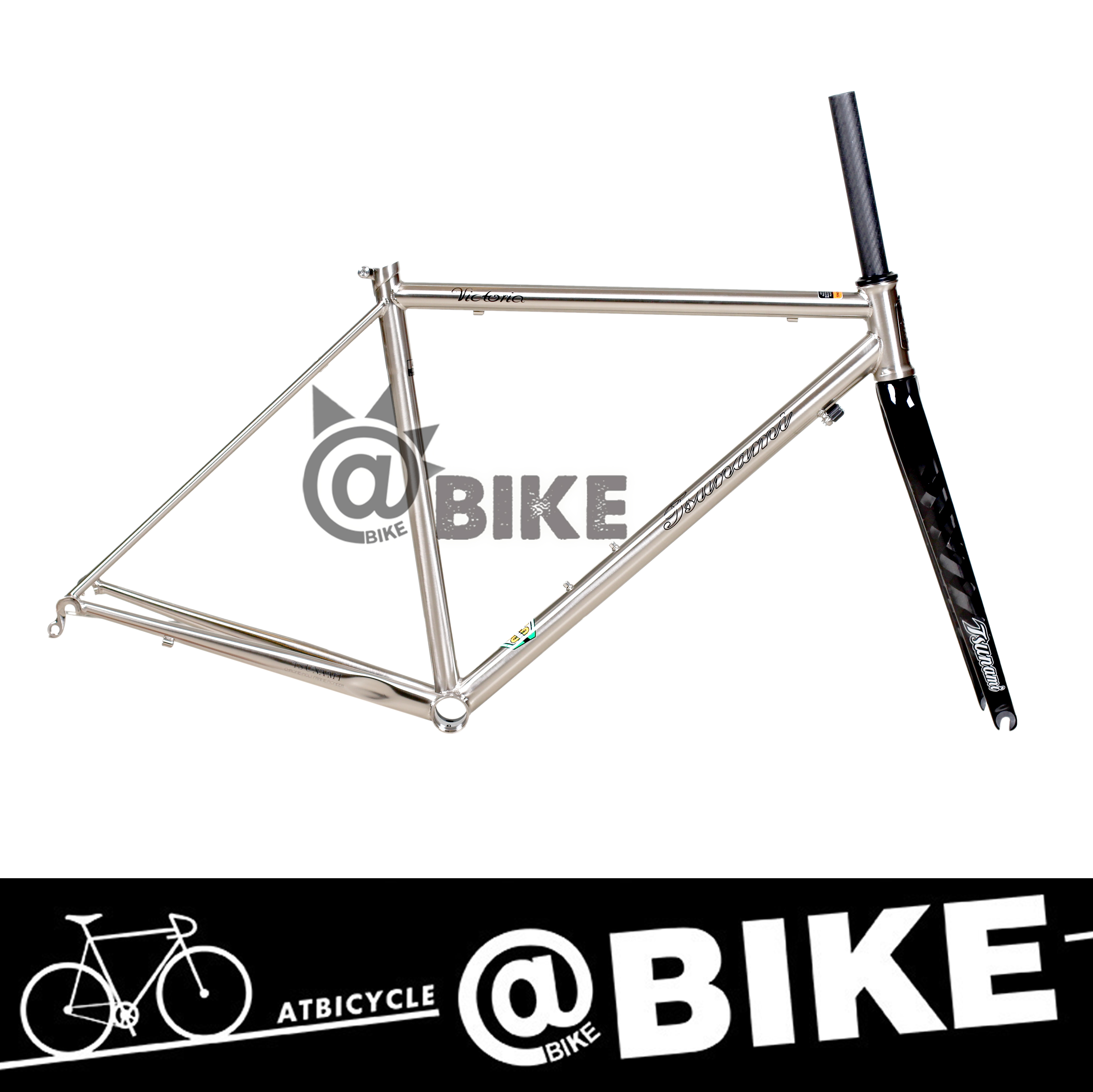 @bike 海啸雷诺520钢架 TSUNAM 全碳前叉 热处理拉丝超轻公路车架