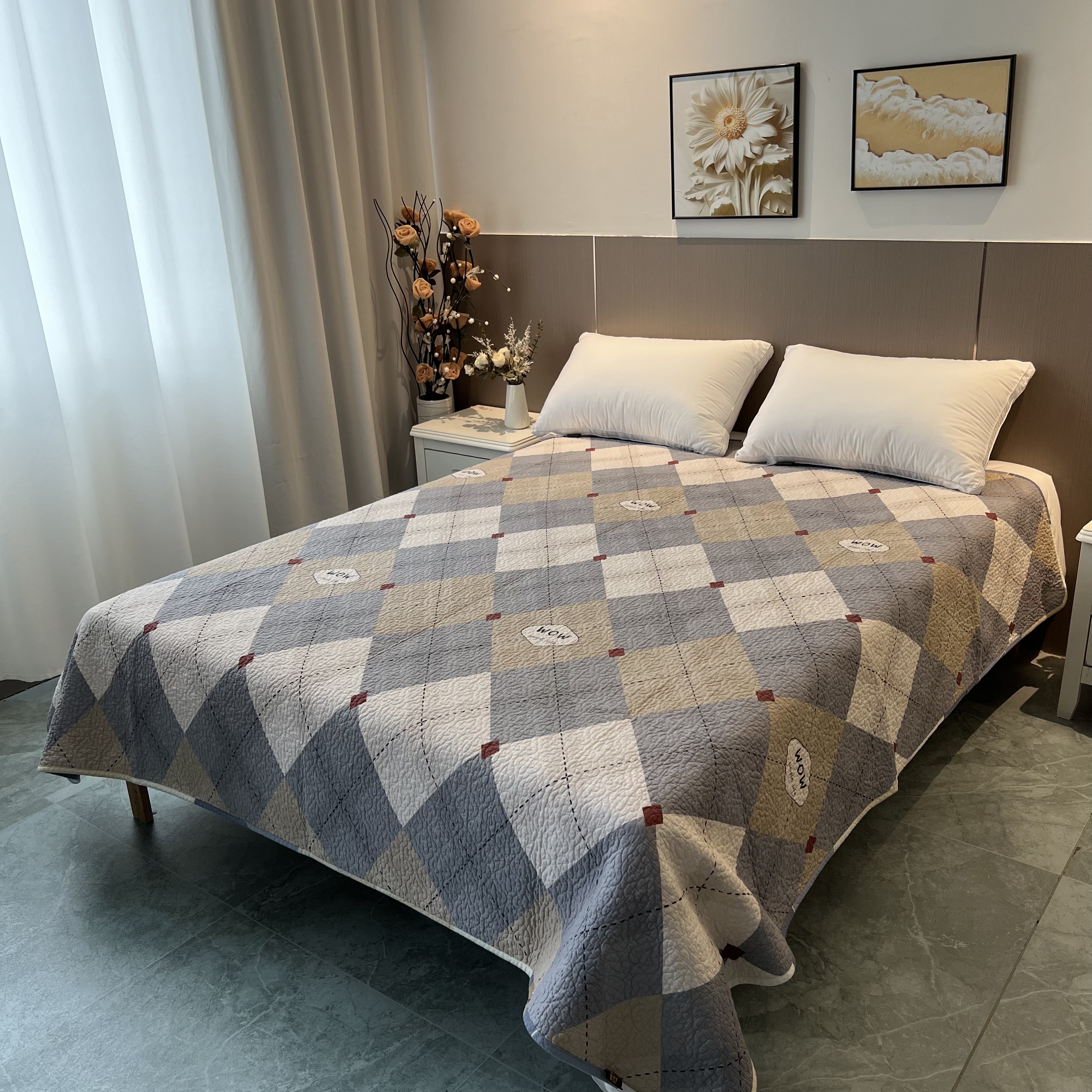 夹棉四季通用三件套2024新款床盖