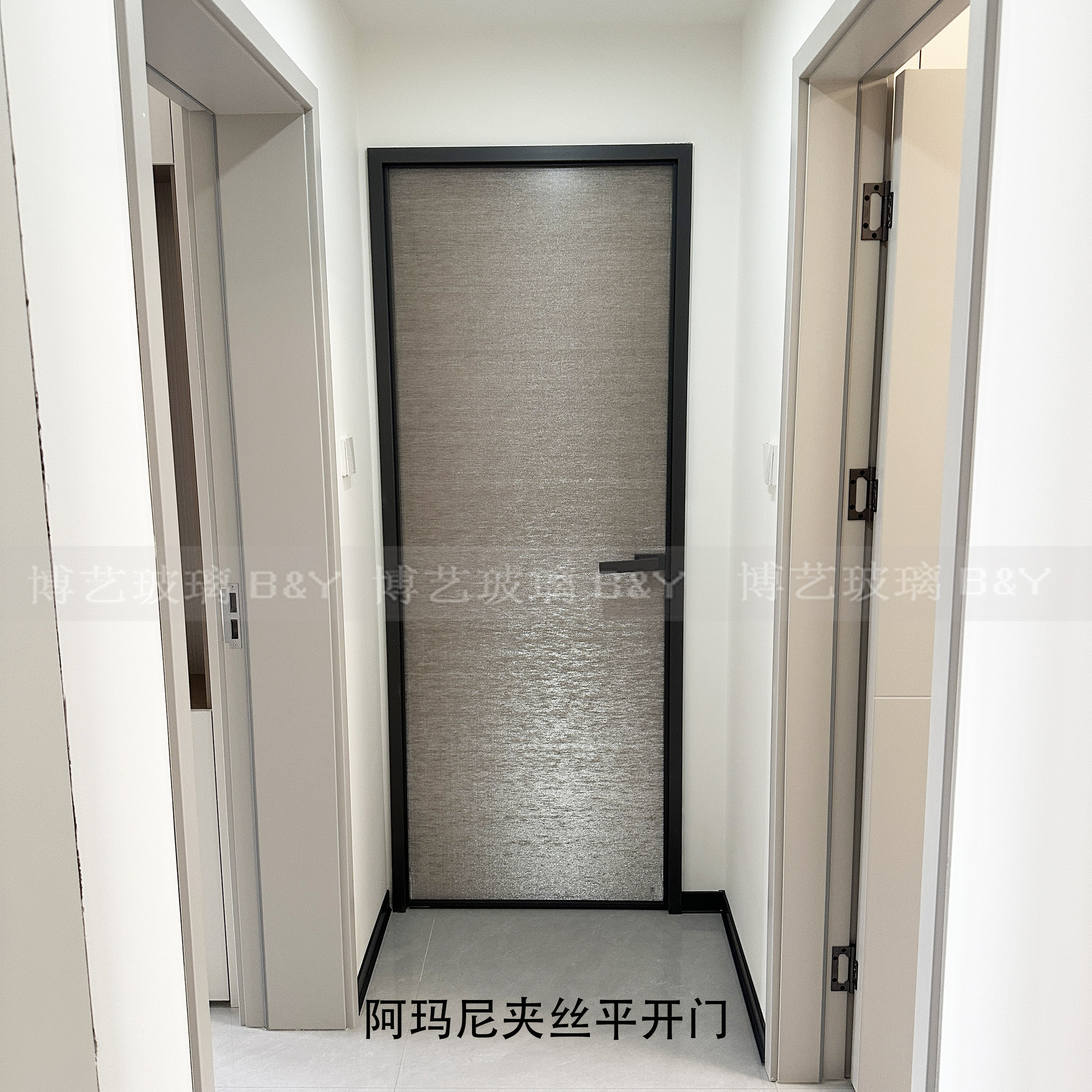 双绒阿玛尼夹丝艺术玻璃玄关隔断金属丝简约屏风鞋柜卫生间平开门图片