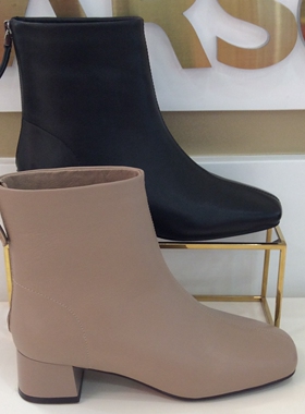 断码哈森HARSON专柜正品2025冬季新款中粗跟方头时尚短筒HA257126