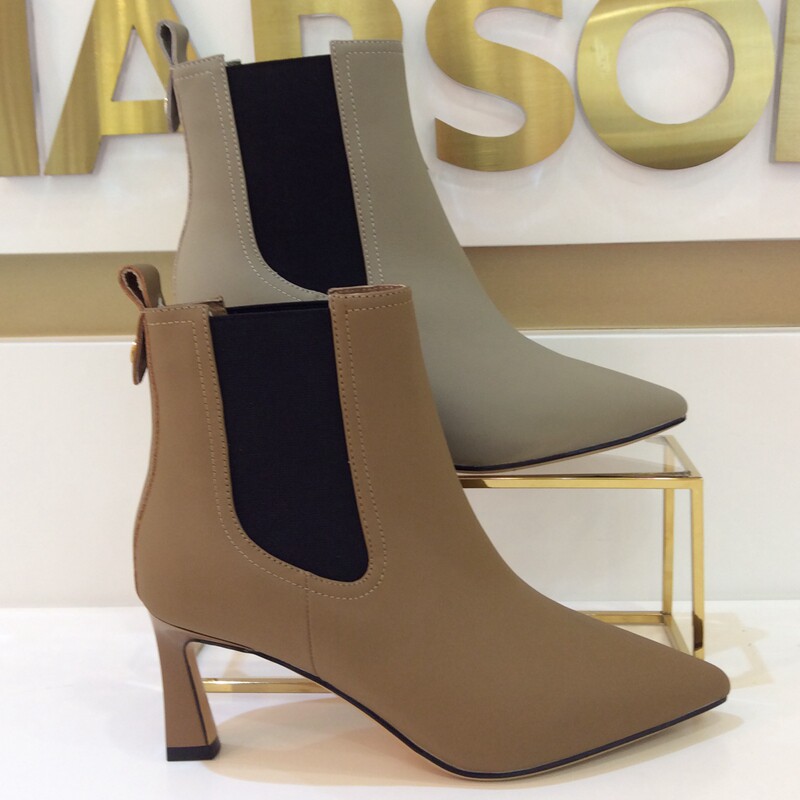 断码特惠哈森harson冬季款英伦切尔西高跟尖头迷你女短靴ha227111