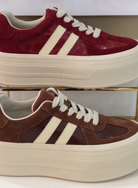 哈森HARSON正品2026新款春秋季平厚底系带圆头休闲女鞋HCS261201