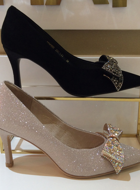 断码卡迪娜KADINA正品2024春秋季高细跟尖头蝴蝶结女单鞋KS241505