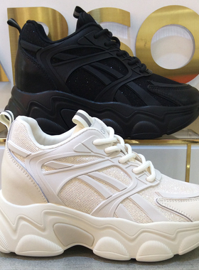 哈森HARSON正品春秋季款系带内增高轻厚底老爹休闲女鞋HCS252901