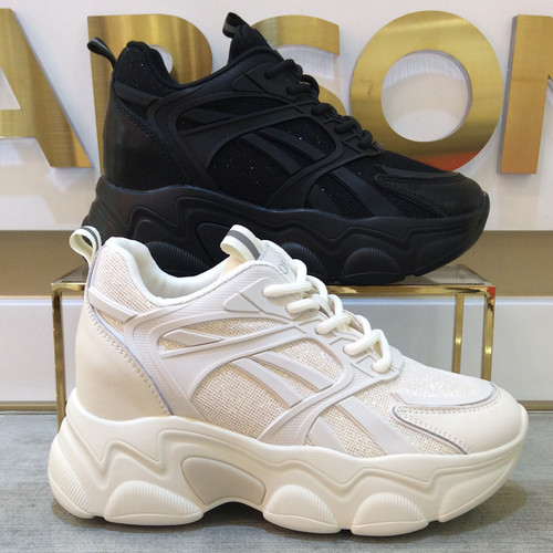 哈森百搭运动内增高圆头老爹女鞋