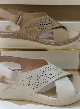 断码特惠哈森HARSON专柜正品夏季坡跟轻便罗马风女凉皮鞋HM246102