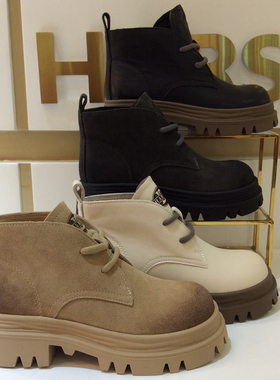 断码特惠哈森HARSON正品冬季中跟厚底马丁短筒女皮靴子HA231603