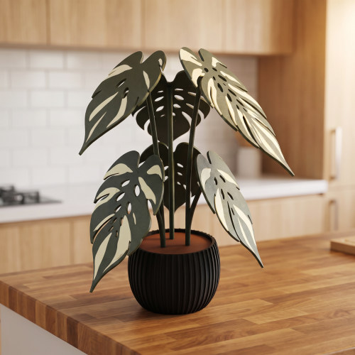 新款魔鬼龟背竹磁吸杯垫桌面绿植摆件装饰Devil Monster- 3D打印