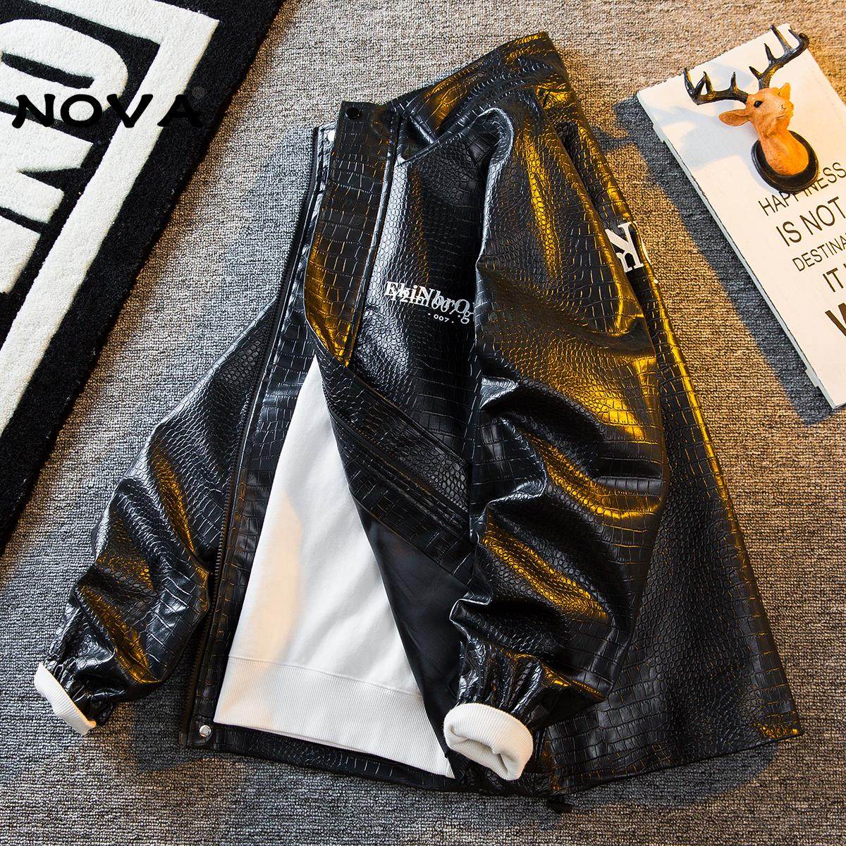 【意大利Nova潮牌】鳄鱼纹皮衣外套男款秋冬季高街痞帅机车皮夹克