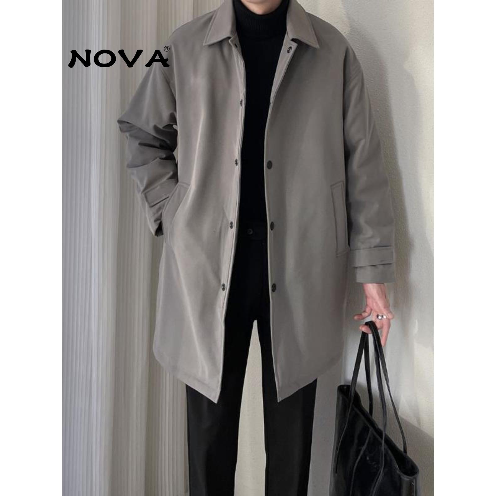 【意大利高端潮牌】休闲翻领风衣男士秋季宽松中长款防风保暖外套