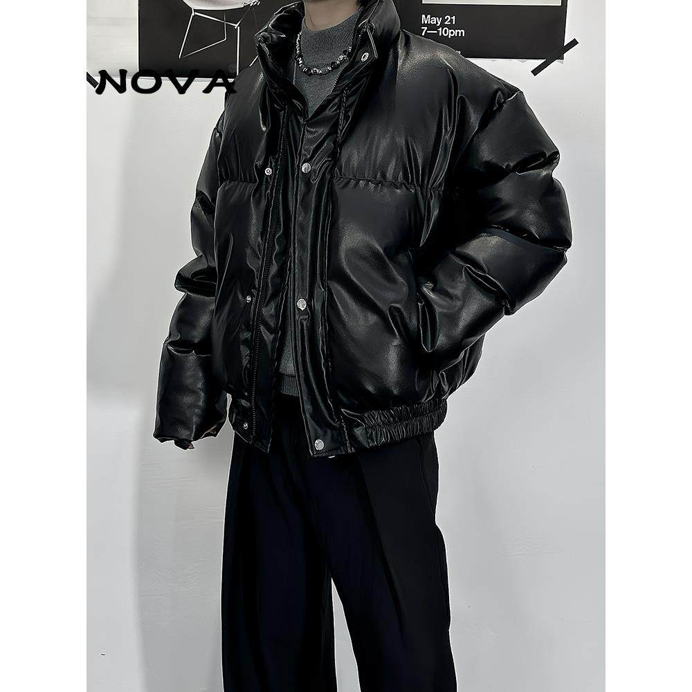 【意大利高端潮牌】pu皮棉服男冬季新款外套加绒加厚皮质棉衣防寒