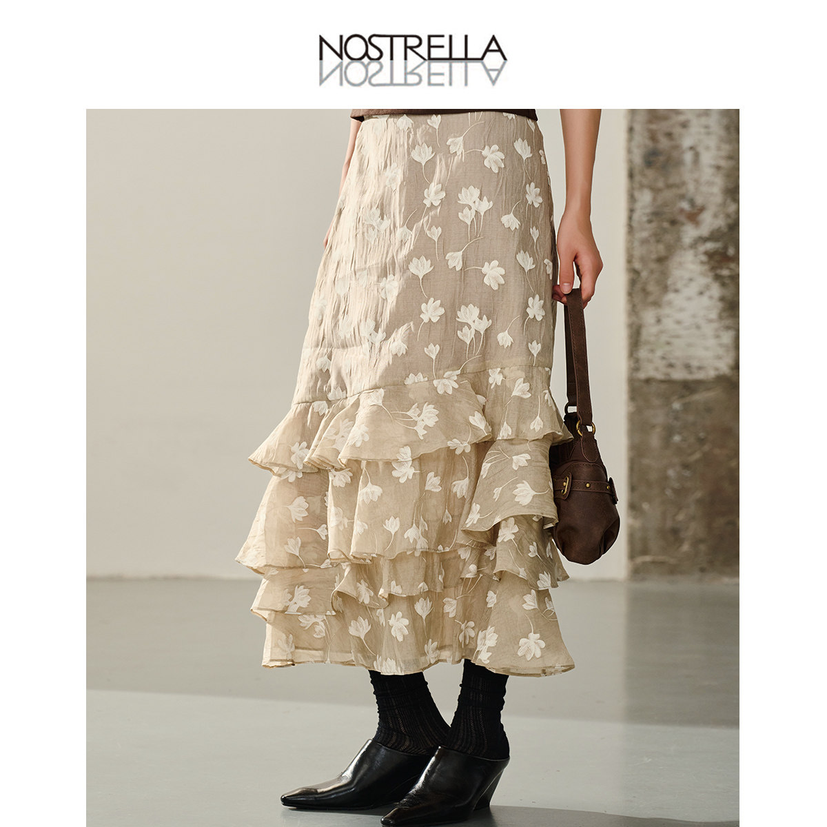 Nostrella 26原创春夏新款复古印花中腰鱼尾裙女显瘦通勤百搭长裙
