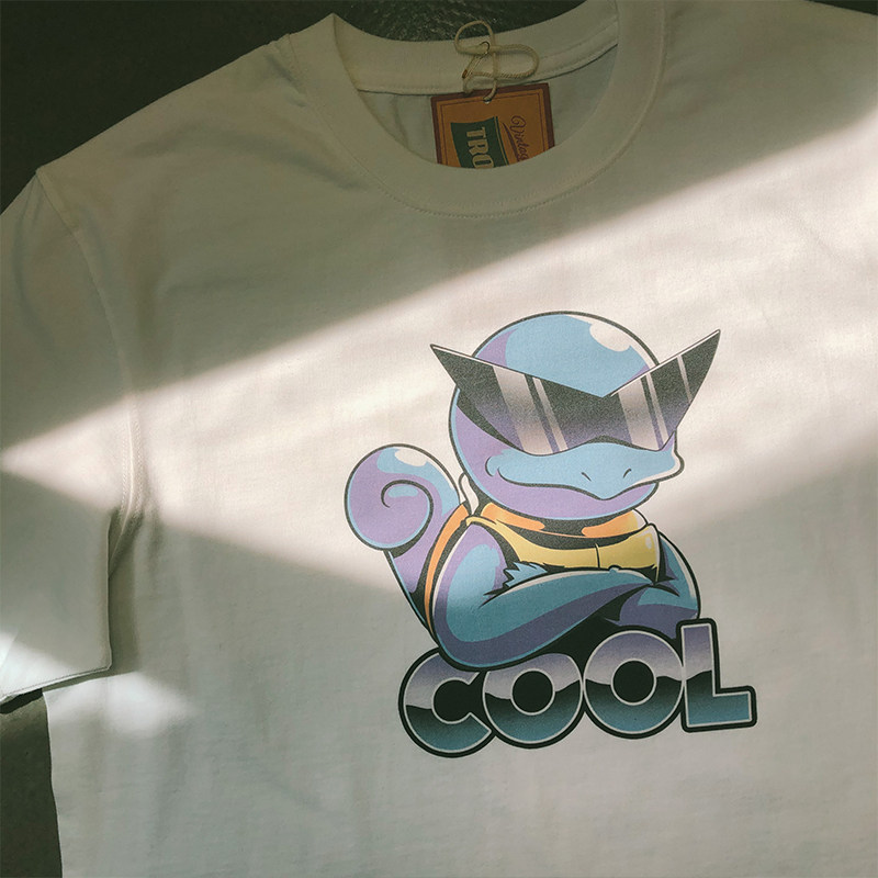 麻烦士多杰尼龟日系复古重磅纯棉短袖t恤卡通动漫可爱上衣男女款